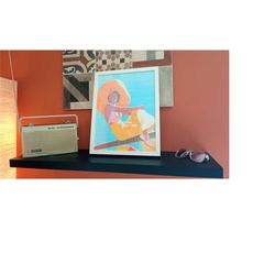 cruise the great lakes, 2017 framed physical art made only with horizontal marker lines on canvas stretched on hard card