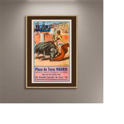 plaza de toros madrid bullfighting vintage fine art print poster, spanish posters, lithograph, matador, torero, wall han