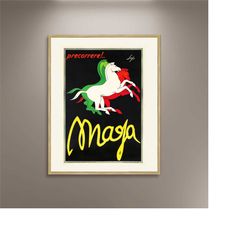 maga vintage poster italian poster print framed canvas, mafa precorrere horses advertising poster, vintage posters, wall