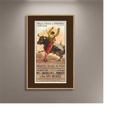plaza de toros de cordoba poster print framed canvas, spanish bullfight poster, vintage poster, advertising poster, wall