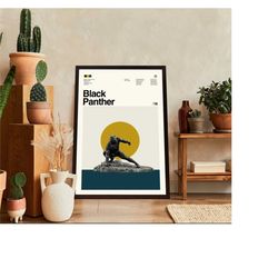 black panther movie poster, black panther movie, marvel comics film, vintage modern, vintage poster, minimalist art, aes