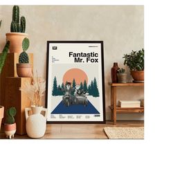 fantastic mr fox poster, fantastic mr fox movie, fantastic mr fox film, vintage modern, vintage poster, minimalist art,