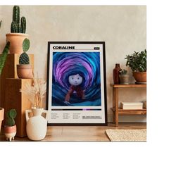 coraline cartoon movie poster, coraline movie, keith david film, retro movie, retro modern, movie print, high quality, a