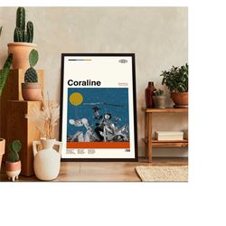 coraline cartoon movie poster, coraline movie, keith david film, classic movie poster, retro movie posters, minimal art,