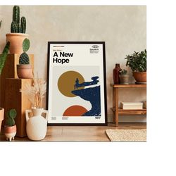 a new hope episode iv poster, george lucas movie, star wars film, vintage modern, album cover poster, minimalist art, hi