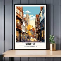 chester travel poster - artistic urban landscape print - uk souvenirs collection