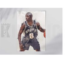 avery johnson san antonio spurs poster/canvas print, watercolor painting sports art, office, man cave, bedroom wall deco