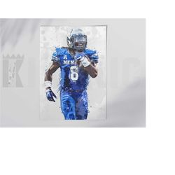 darrell henderson memphis tigers poster/canvas print, watercolor painting football art, office, man cave, bedroom wall d