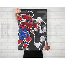 arber xhekaj kassian fight poster/canvas, montreal canadiens art, watercolor hockey painting, sports art, office, man ca