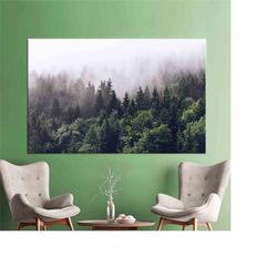 misty mountain view, forest wall art, mountain landscape canvas art, farmhouse wall decor, misty forest wall decor,