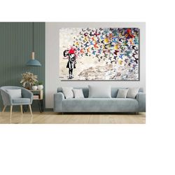 banksy head shot print, banksy butterfly poster canvas print, banksy painting, banksy print,graffiti street wall art pai
