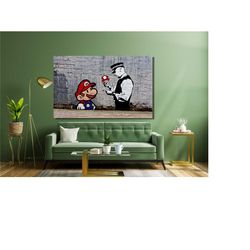 banksy mario print , banksy mario poster canvas print, banksy painting, banksy print,graffiti street wall art painting,