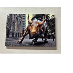 Charging Bull Canvas, Wall Street Bull Canvas, New York Sculpture Canvas, New York Landscape, Bronze Bull, Wall Street C