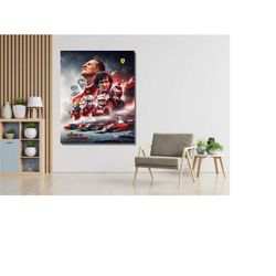 the legends of ferrari pilots poster, ferrari fans gift, sebastian vettel poster art, michael schumacher canvas, ferrari