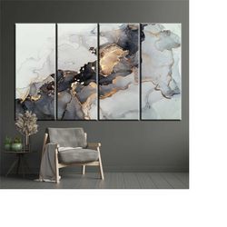 gold gray black marble canvas, gold marble canvas, gray marble canvas, black marble print, marble painting, marble artwo
