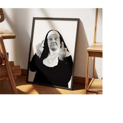 funny nun middle fingers | vintage photography