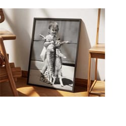girl carrying cats | funny vintage photography | digital print