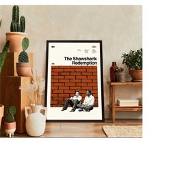 the shawshank redemption movie, frank darabont film, vintage modern, vintage poster, minimalist art, high quality, aesth