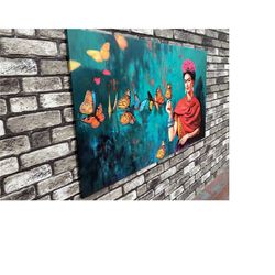 frida kahlo and butterflies, frida kahlo, frida kahlo wall art, butterfly canvas, frida kahlo canvas, frida poster, woma