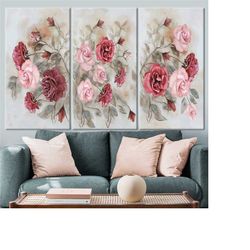 red and pink roses, rose wall art, rose poster, flower wall art, floral wall decor, flowers canvas, flower painting, abs