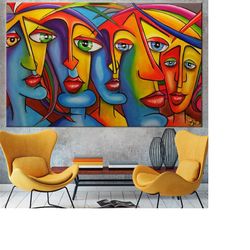 abstract face canvas, colorful abstract canvas, abstract wall art, face poster, face painting, wall art canvas, modern w