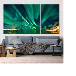 northern lights wall art, aurora light canvas, aurora artwork, northern lights canvas, sky landscape, nature wall art, n