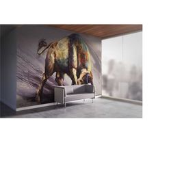 wall paper peel and stick, bull paintign print, contemporary wallpaper, paper wall art, 3d wall paper, bull wall poster,
