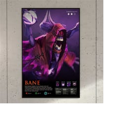 bane dota 2 game anime art print poster | aesthetic game room decor wall art | gamer boys girls birthday housewarming an