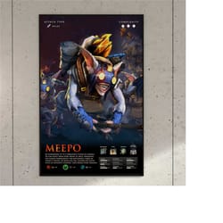 meepo dota 2 game anime art print poster | aesthetic game room decor wall art | gamer boys girls birthday housewarming a