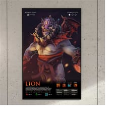 lion dota 2 game anime art print poster | aesthetic game room decor wall art | gamer boys girls birthday housewarming an