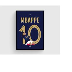 mbappe illustration poster, mbappe celebration poster, mbappe france sliding celebration, mbappe wall art