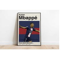kylian mbapp inspired paris saint-germain poster, 16 x 24 soccer minimalist, mid-century modern print, wall art -digita
