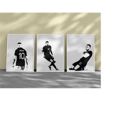 printable kylian mbappe black and white posters, set of 3 prints