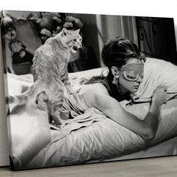 audrey hepburn poster, abstract printed, make up wall art, iconic poster, modern poster, lip woman artwork, fashion art