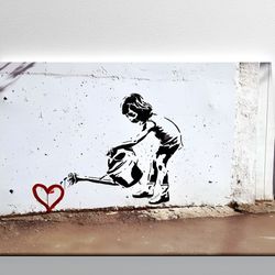 banksy canvas wall art, banksy street art canvas, wall art canvas painting, banksy planted love canvas art, street art p