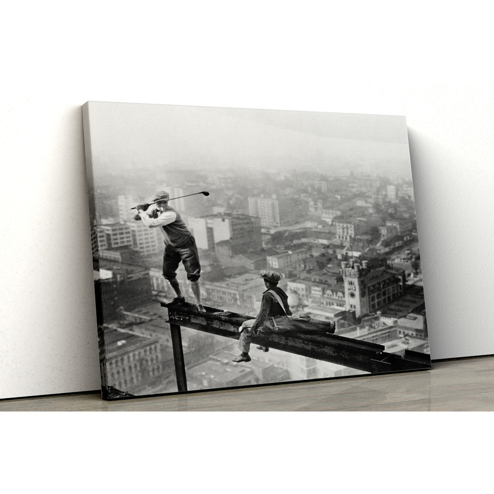 Golf on Skyscraper Beam, Golf Wall Art, Black and White Art, Vintage Wall Art, Funny Wall Art, Old Golf Photo, Canvas Ready To Hang.jpg