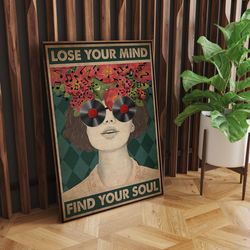 music vintage poster, lose your mind find your soul vintage print, music vintage poster, music retro poster
