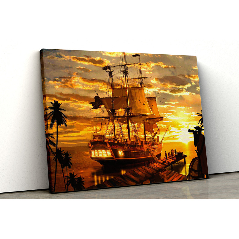 Sunset sailing ship Canvas Wall Art, Home and Office Decoration, Sailing Ship Canvas Paint, Ships Wall Art, ready to hang decor.jpg