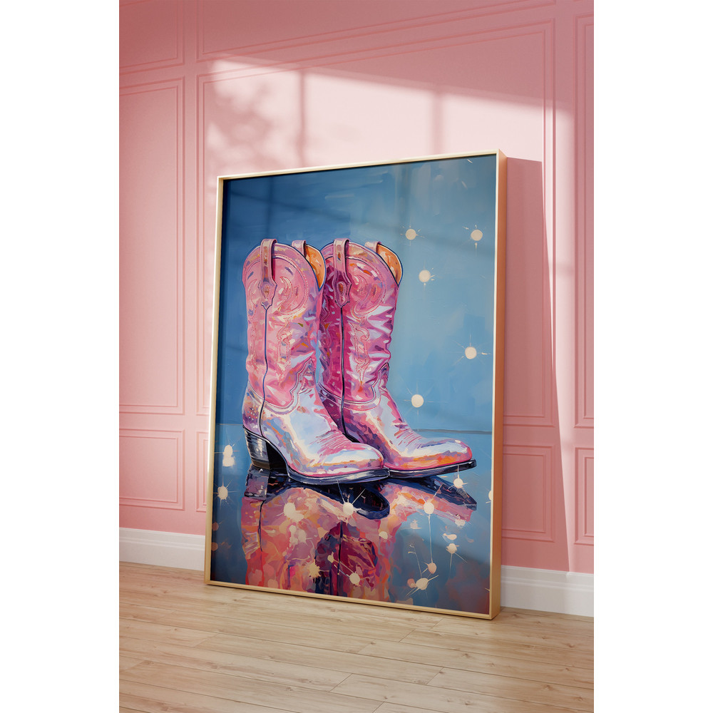 Retro Disco Cowgirl Boots, Pink Print, Vintage Art, Western Art, Coastal Cowgirl Preppy Trendy Wall Art, Disco Print, Cowgirl Digital Print 1.jpg