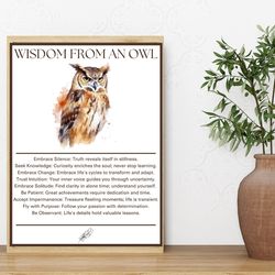 wisdom from an owl digital download poster gift for home nursery minimalist wilderness wildlife art decor