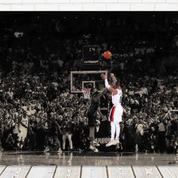 damian lillard canvas print portland trail blazers game winner wall art, sports art print, kids decor, man cave, bask
