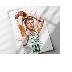 larry bird poster print - boston celtics - canvas print, sports framed print, basketball poster, kids decor, man cave gi