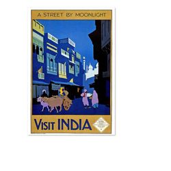 visit india 1920s - vintage style moonlight travel poster | classic collection art print | for gifts and wall art dcor