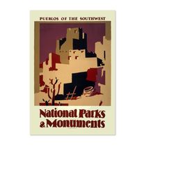 1930s pueblos national parks & monuments vintage style wpa travel poster | classic collection art print | for gifts and