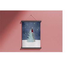 Christmas Tree Wall Decor, Little Girl Touching the Stars Poster, Christmas Gift, Baby Room Decor, Christmas Tree Home D