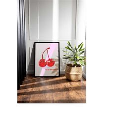 cherry disco ball poster, cherries print, fun art, disco ball wall decor