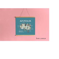 australia map wall decor, nursery decor, nursery art, kids australia map poster