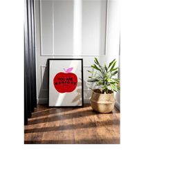 you are magique poster print, red apple wall decor, red apple retro fine art, housewarming gift, french magic art