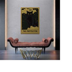 black cat tarot card, the protector tarot art print, black cat wall art, dark academia poster, poster gift, gifts for gi