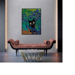 van gogh iris print cat, poster gifts, cat mom gift, gift for cat mama, cat poster, floral print art , vincent van gogh,